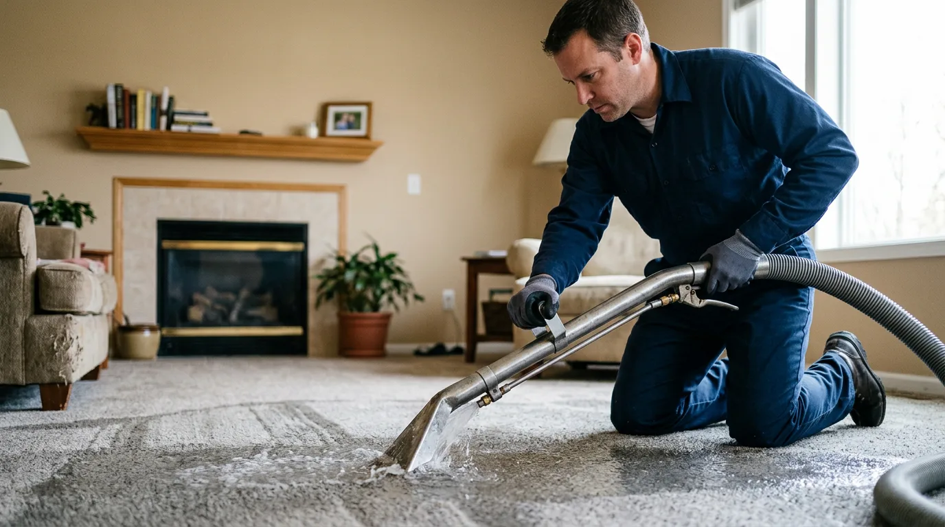 Water damage restoration technician working near Weinert, TX